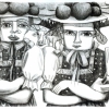 Lithographie Brandstifterinnen (Bollenhut) 2016 ca 19x27cmgimp