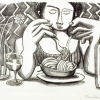 Paul Revellio Spaghettiesserin Lithographie
